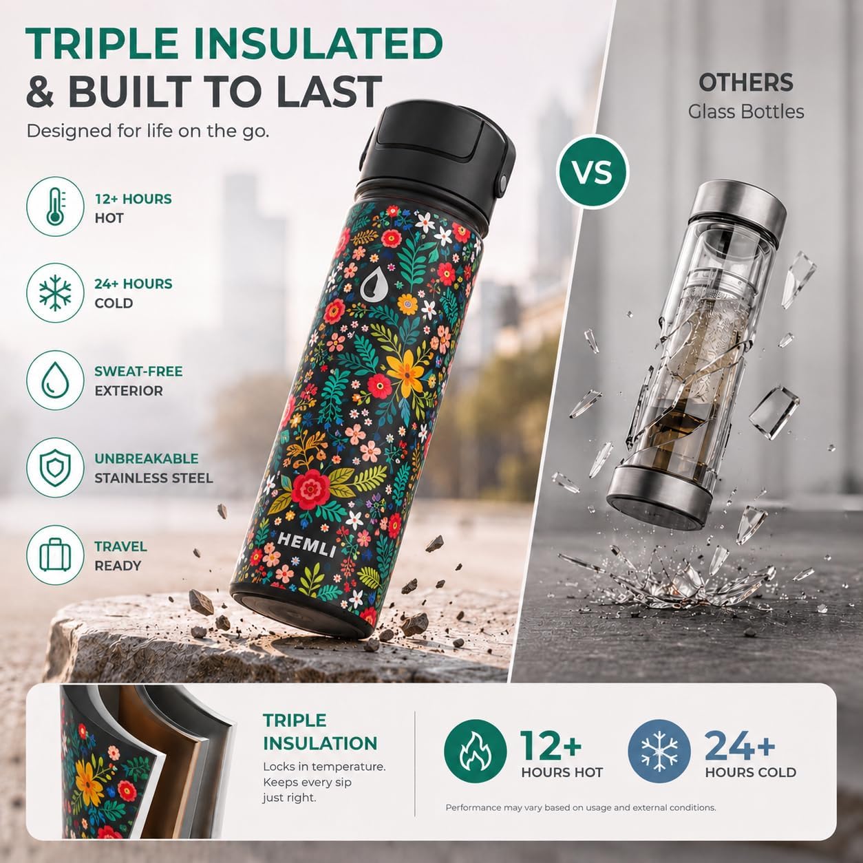22 oz Ceramic Lined Tea Infuser Travel Tumbler, Micro-Mesh Stainless Steel Infuser, Pure Taste Ceramic Interior, Triple Insulated 12hr Hot Cold, Dual Sip & Straw Lid, Scratch-Resistant