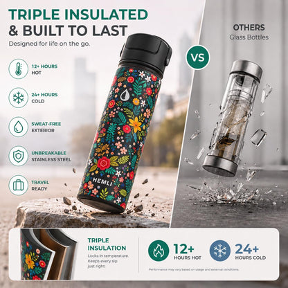 22 oz Ceramic Lined Tea Infuser Travel Tumbler, Micro-Mesh Stainless Steel Infuser, Pure Taste Ceramic Interior, Triple Insulated 12hr Hot Cold, Dual Sip & Straw Lid, Scratch-Resistant