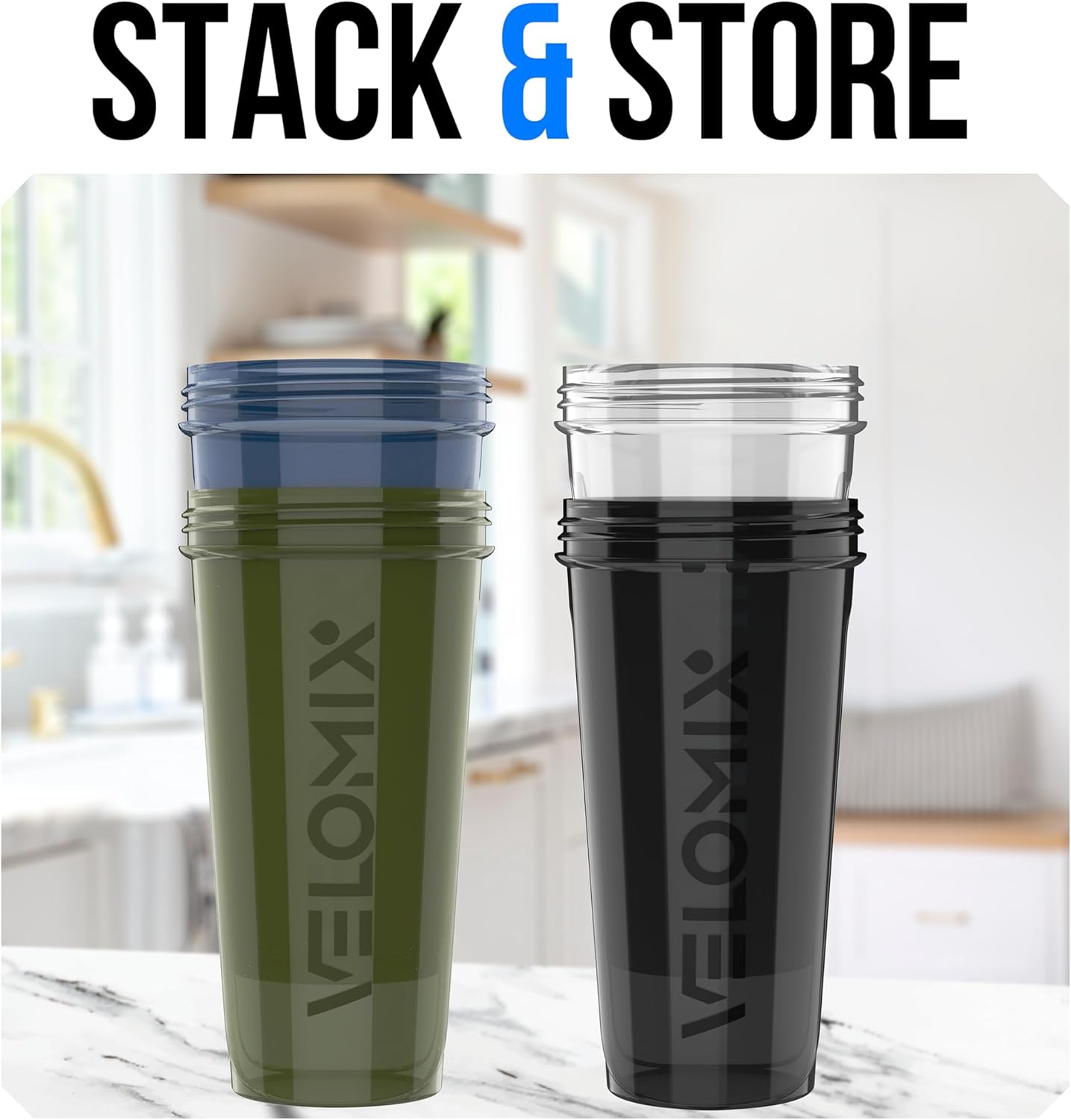 VELOMIX -4 Pack- 28 oz Protein Shaker Bottles for Protein Mixes - 4x Wire Whisk | Leak Proof Shaker Cups for Protein Shakes | Stackable Protein Shaker Bottle Pack (A1) Silver Aurora