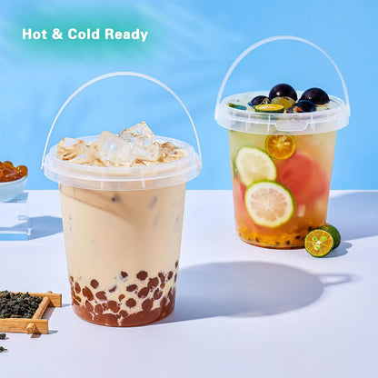 10 Pack 34oz Plastic Cups with Lids and Straws, Disposable Iced Coffee Cups with Lids,Sturdy & Food Safe Drink Buckets for Cold/Hot Drinks,Smoothies, Fruit Drinks Cups Summer Beverages,Bar/Beach Party