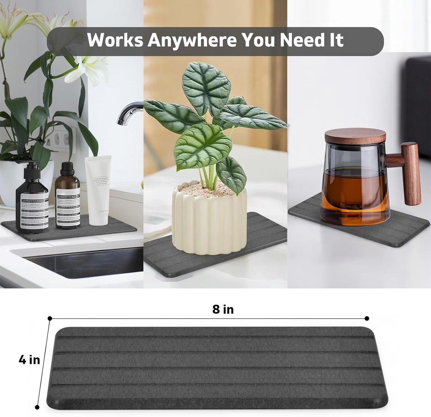 Extra Large Stone Dish Drying Mat for Kitchen Counter, Foldable Quick Dry Dish Drying Mats, Absorbent Diatomaceous Earth Stone Drying Mats for Plate Rack Bottles Cups (Gray Marble 28"×16" & 8"x4")
