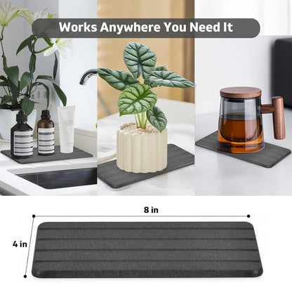 Extra Large Stone Dish Drying Mat for Kitchen Counter, Foldable Quick Dry Dish Drying Mats, Absorbent Diatomaceous Earth Stone Drying Mats for Plate Rack Bottles Cups (Gray Marble 28"×16" & 8"x4")