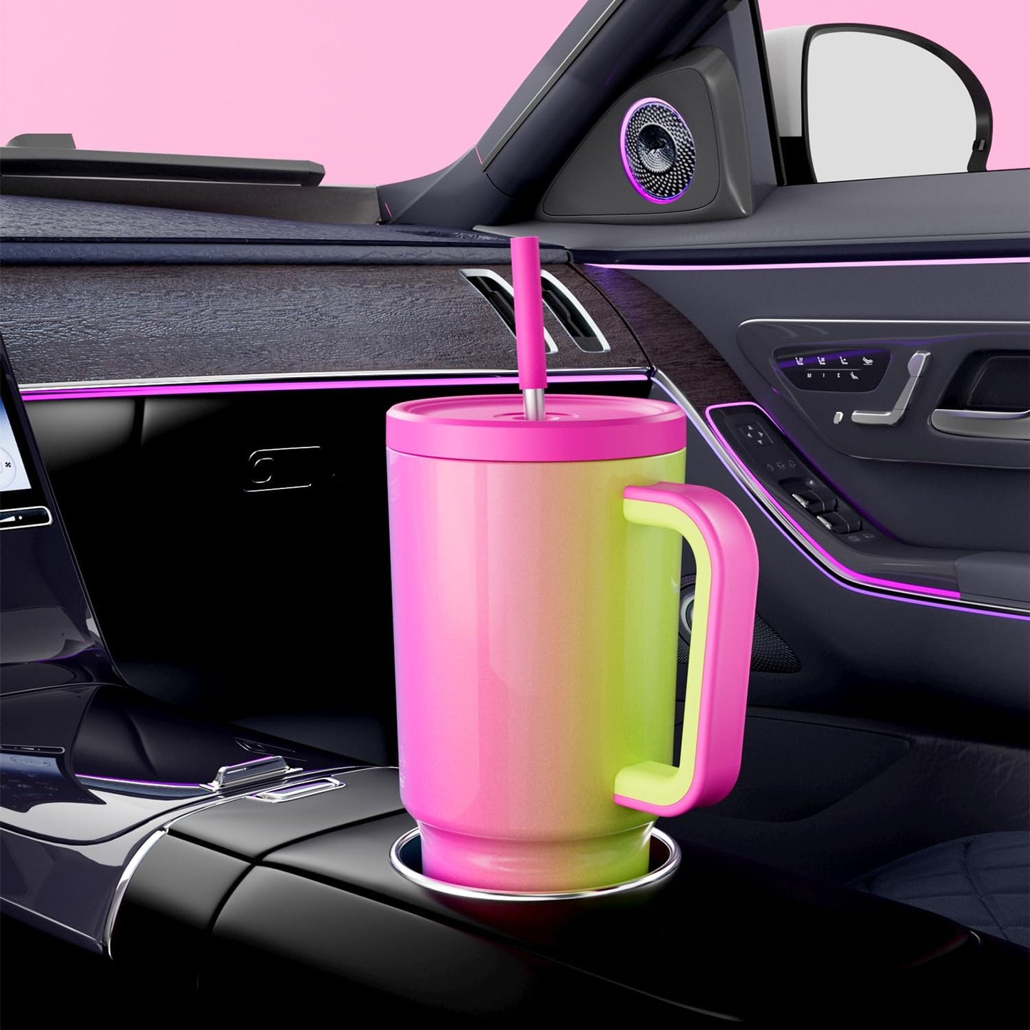 Meoky 40 oz Tumbler with Handle and Straw: Stainless Steel Insulated Tumbler with Lid and Straw - 100% Leak Proof Tumbler for Car Cup Holders - Travelers Commuters Workers, Donut