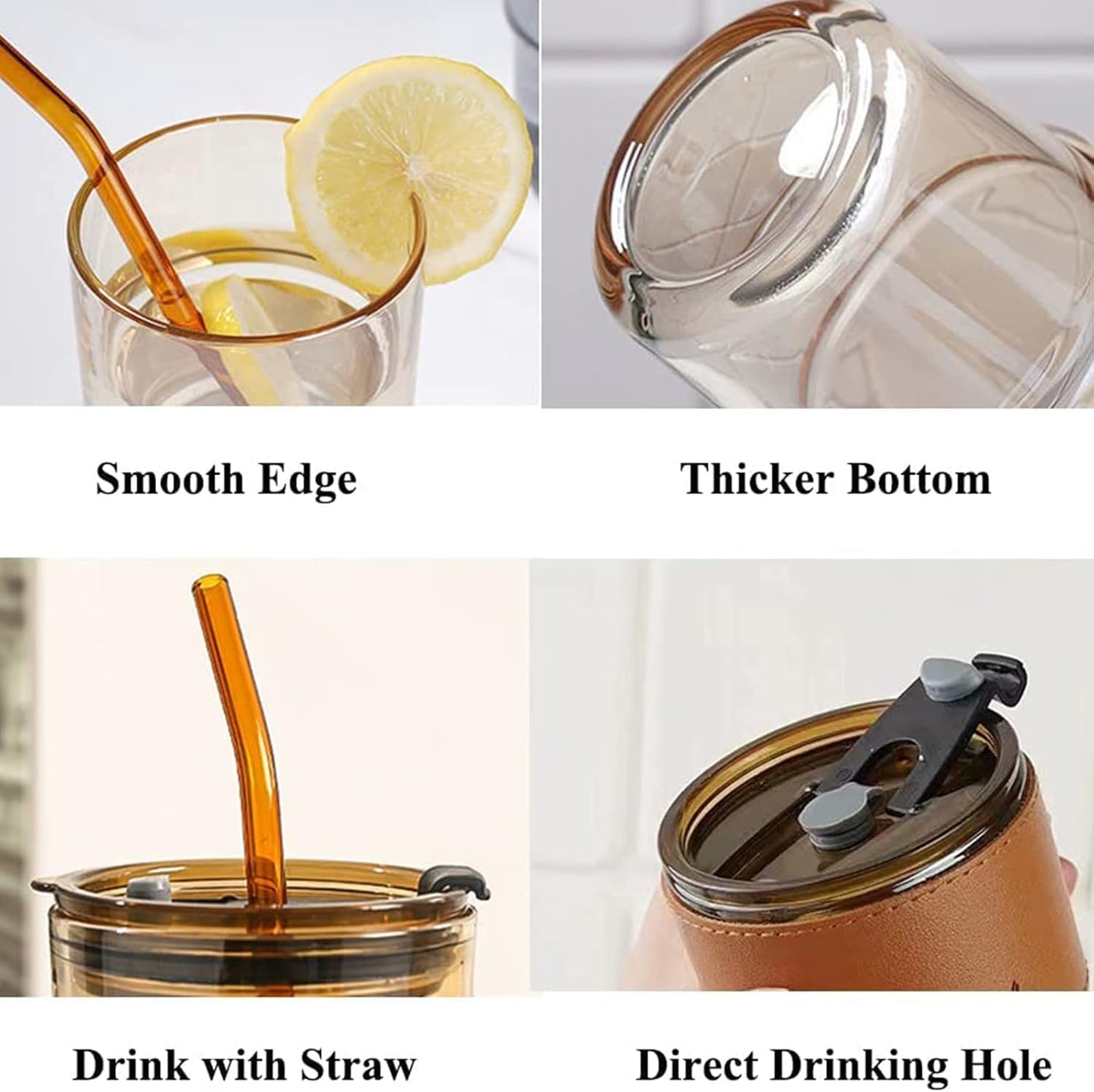 BLUEPOLAR 13oz/400ml Tumbler Water Glass, Cups with Straw and Lid Sealed Carry on for Coffee, Iced Tea, Thick Wall Insulated Glass Cup (Amber)…