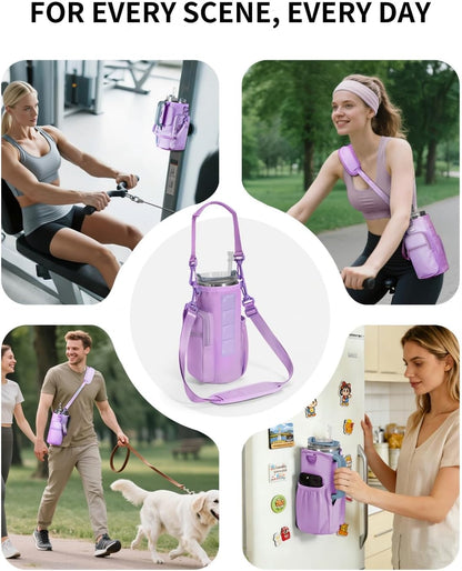 sportsnew Magnetic Gym Bag for Women Men, Crossbody Insulated Cup Sleeve Water Bottle Carrier Holder with Strap for 40oz Tumbler with Handle, 4 Built-in Magnets Small Gym Bag for Workout, Walking