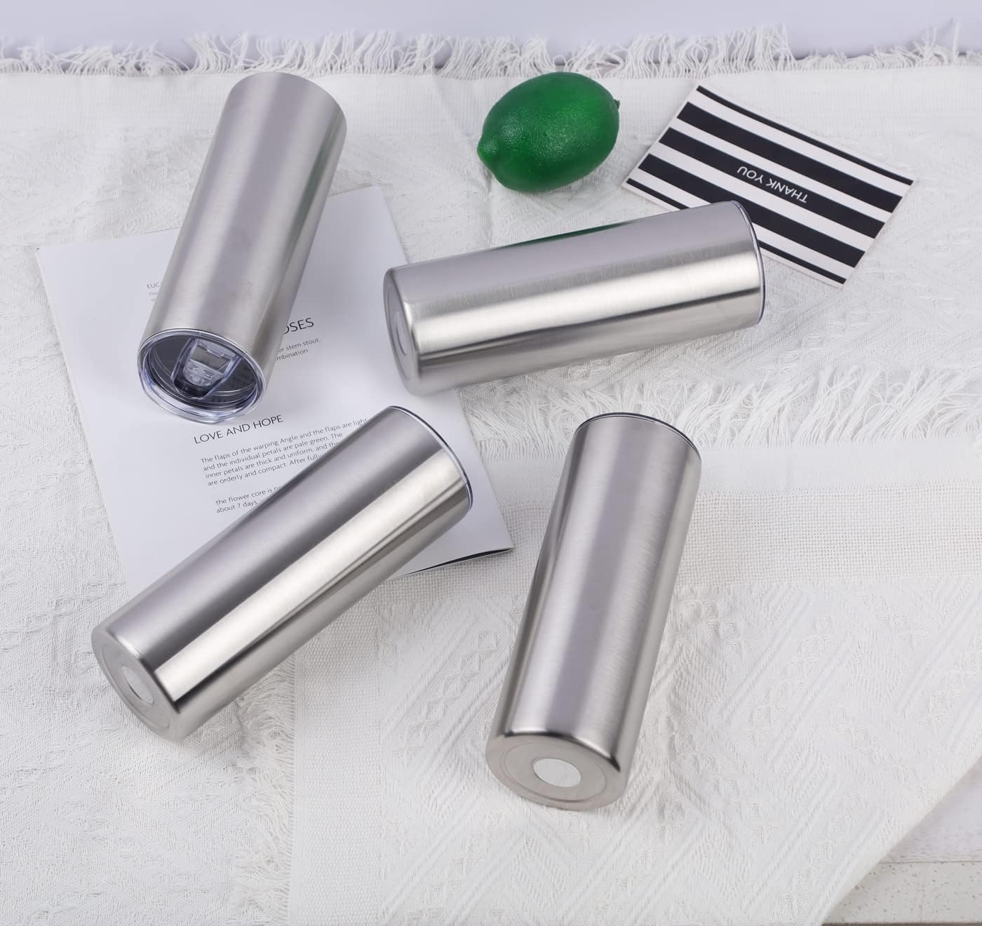8 Pack 20 Oz Straight Skinny Tumblers, Individually Gift Boxed Stainless Steel Slim Skinny Tumbler Set Bulk, 20 Oz Insulated Slim Thin Travel Tumbler Cup for Diy, Silver