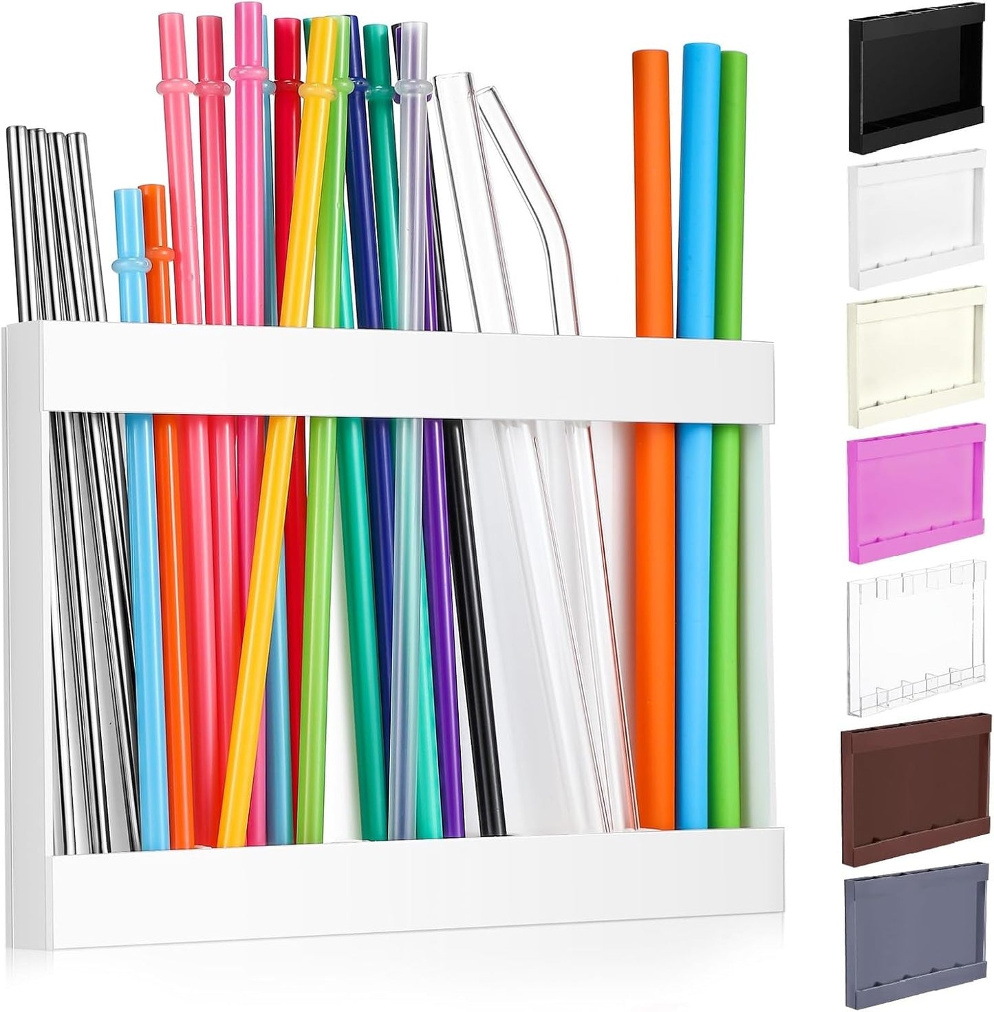 Qinyoung Acrylic Straw Holder for Cabinet Door with Double Sided Adhesive Tape Reusable Straw Organizer Tumbler Storage Kitchen Accessories Container for Counter Cupboard(Classic,Large,Transparent)