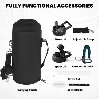 RAYMYLO One Gallon Water Bottle Insulated, Triple Walled Vacuum Stainless Steel (Cold for 48 Hrs), Leak Proof & Non-BPA, Large Water Flask Jug with Paracord Handle & Straw Spout Lids