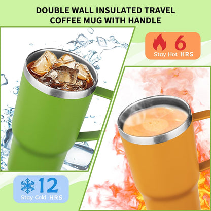 20oz Insulated Tumbler with Handle Stainless Steel Travel Coffee Mug with Lid and Straw Double Wall Vacuum Leak-proof Reusable Thermal Water Cup for Hot and Cold Drinks (Purple,1 Pack)