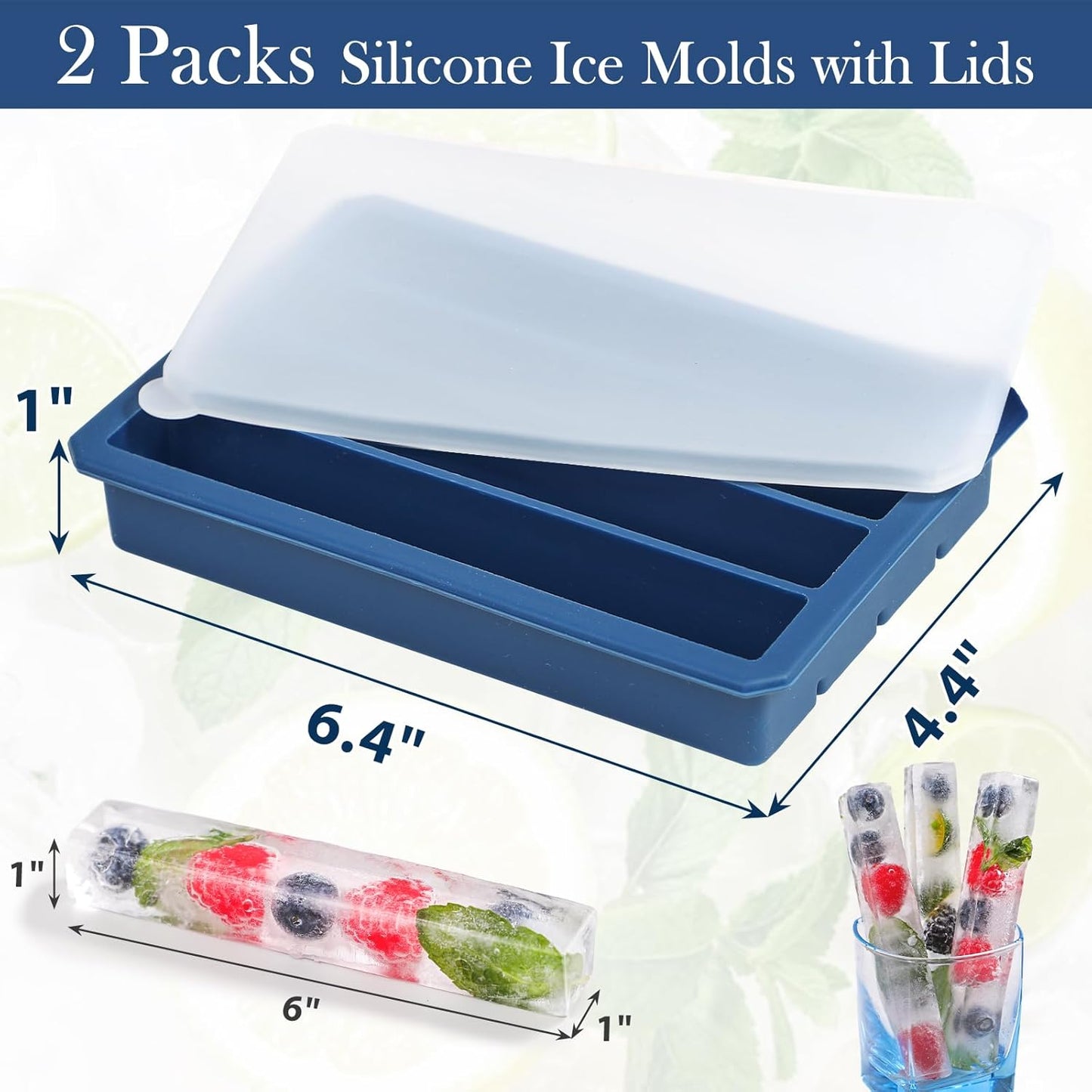 Webake Water Bottle Ice Cube Tray with Silicone Lids, 2 Pcs Long Ice Stick Molds - Stackable & Space-Saving, Perfect for Highball Drinks, Cocktail Parties & Sports Bottles
