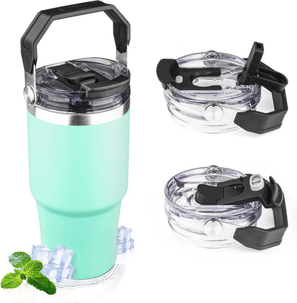 30oz Tumbler with Handle and Flip Straw Lid Double Wall Insulated Travel Coffee Mug Stainless Steel Vacuum Insulated Coffee Tumbler Cup for Hot and Cold Beverages,Leak-proof&BPA-free (30oz,Black)