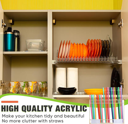 Qinyoung Acrylic Straw Holder for Cabinet Door with Double Sided Adhesive Tape Reusable Straw Organizer Tumbler Storage Kitchen Accessories Container for Counter Cupboard(Classic,Large,Transparent)