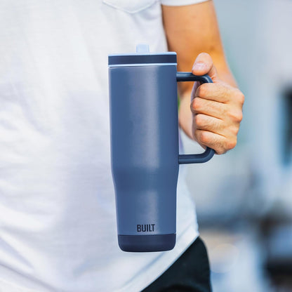 Built 40 oz Cascade Flip Straw Tumbler, Double Wall Insulated Bottle, Gym & Sport Bottles - Stainless Steel & Straw Lid, Leak-Proof, Soft Bumper Base, Portable BPA-Free (Lavender)