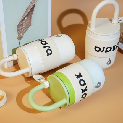 BJPKPK 13oz Insulated Stainless Steel Loop Tumbler With Lid And Handle Travel Coffee Mug Thermal Cup,Latte