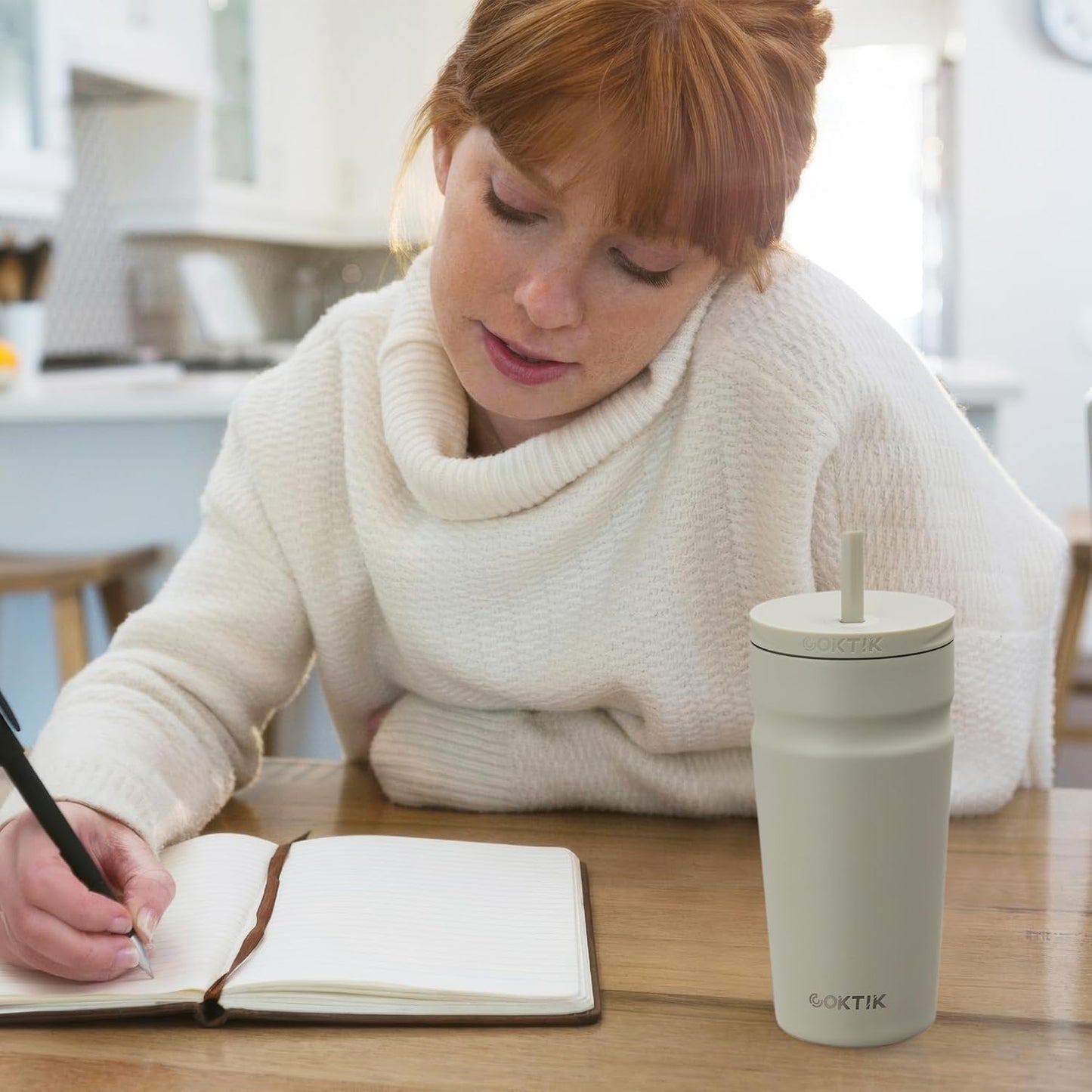 COKTIK 24oz Insulated Tumbler with Lid and Straw Iced Coffee Cup Reusable Stainless Steel Travel Mug Water Bottle Cupholder Friendly for Women Men Her Him (Blush)