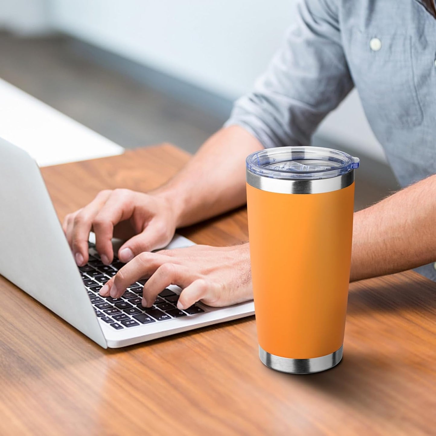 20oz Tumbler with Straw and Brush, Stainless Steel Vacuum Insulated tumbler, Double Wall Insulated Coffee Tumbler for Outdoor, Home, Travel,Office (Buff,1pcs)