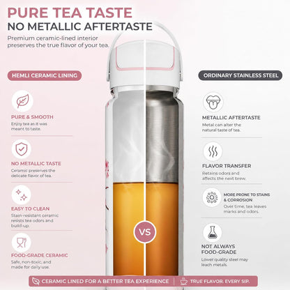 22 oz Ceramic Lined Tea Infuser Travel Tumbler, Micro-Mesh Stainless Steel Infuser, Pure Taste Ceramic Interior, Triple Insulated 12hr Hot Cold, Dual Sip & Straw Lid, Scratch-Resistant