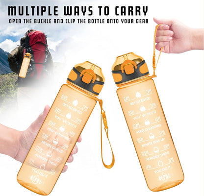 Enerbone 32 oz Drinking Water Bottle with Times to Drink and Straw, Motivational with Carrying Strap, Leakproof BPA & Toxic Free, Ensure You Drink Enough Water for Fitness Gym Outdoor