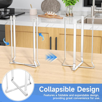 Foldable Water Bottle Drying Rack, Stainless Steel Tumbler Dryer Stand for Kitchen Counter, Multifunctional Space-Saving Cup Drainer for Water Bottles, Baby Bottles, Glasses & Reusable Bags (Silver)