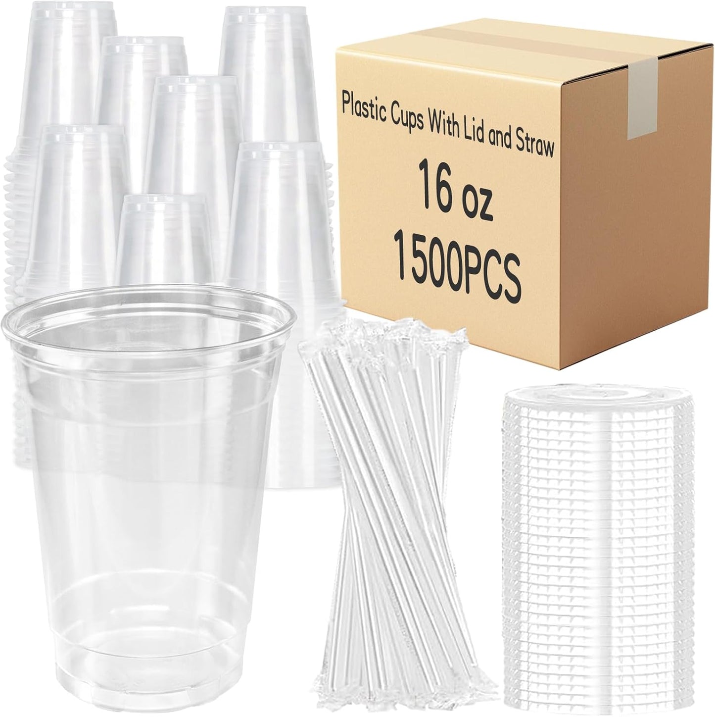 16 OZ Plastic Cups with Lids and Straws, 25 Clear Disposable Coffee Cups With Lids 16 OZ Disposable Cold Brew Cup for Parfait, Bubble Tea, Smoothies