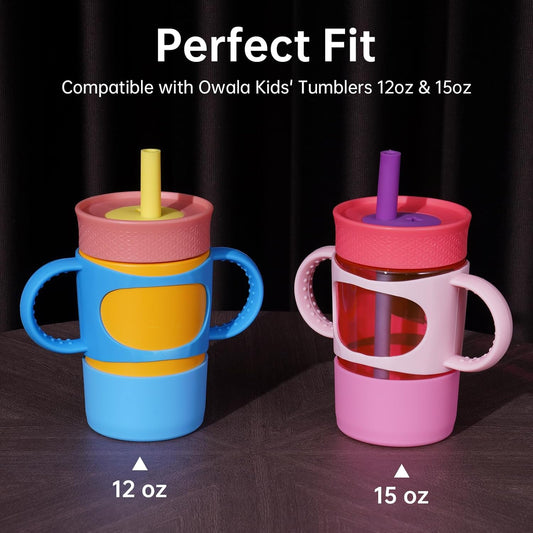 NiHome Silicone Double Handle & Boot Fit for Owala Kids’ Tumbler Zak Kelso Tumbler 12oz 15oz, Easy to Install for Toddlers to Grip & Train, Shock-Absorbing Bottom Sleeve Drop Protection (Blue)