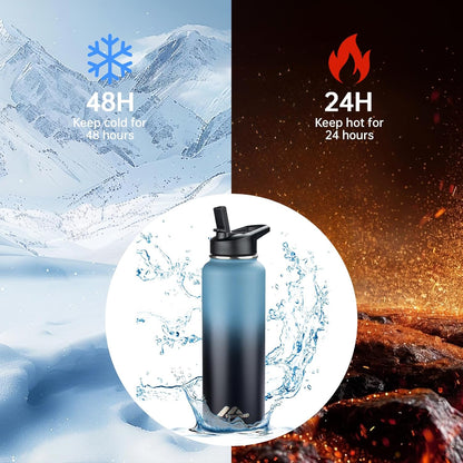 StarSpeed 32oz Insulated Water Bottle with Straw Lid, Stainless Steel Double Walled Vacuum Water Flask, Wide Mouth Sports Water Bottle for Gym Camping Hiking, Indigo Black