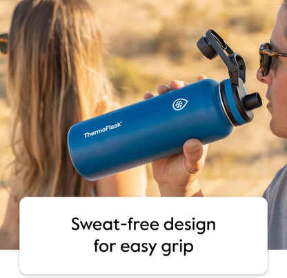 ThermoFlask Insulated Water Bottle with Spout Lid (24 oz, Lemonade Stand) - Leakproof, Stainless Steel Water Bottle for Cold & Hot Drinks, Travel & Daily Hydration