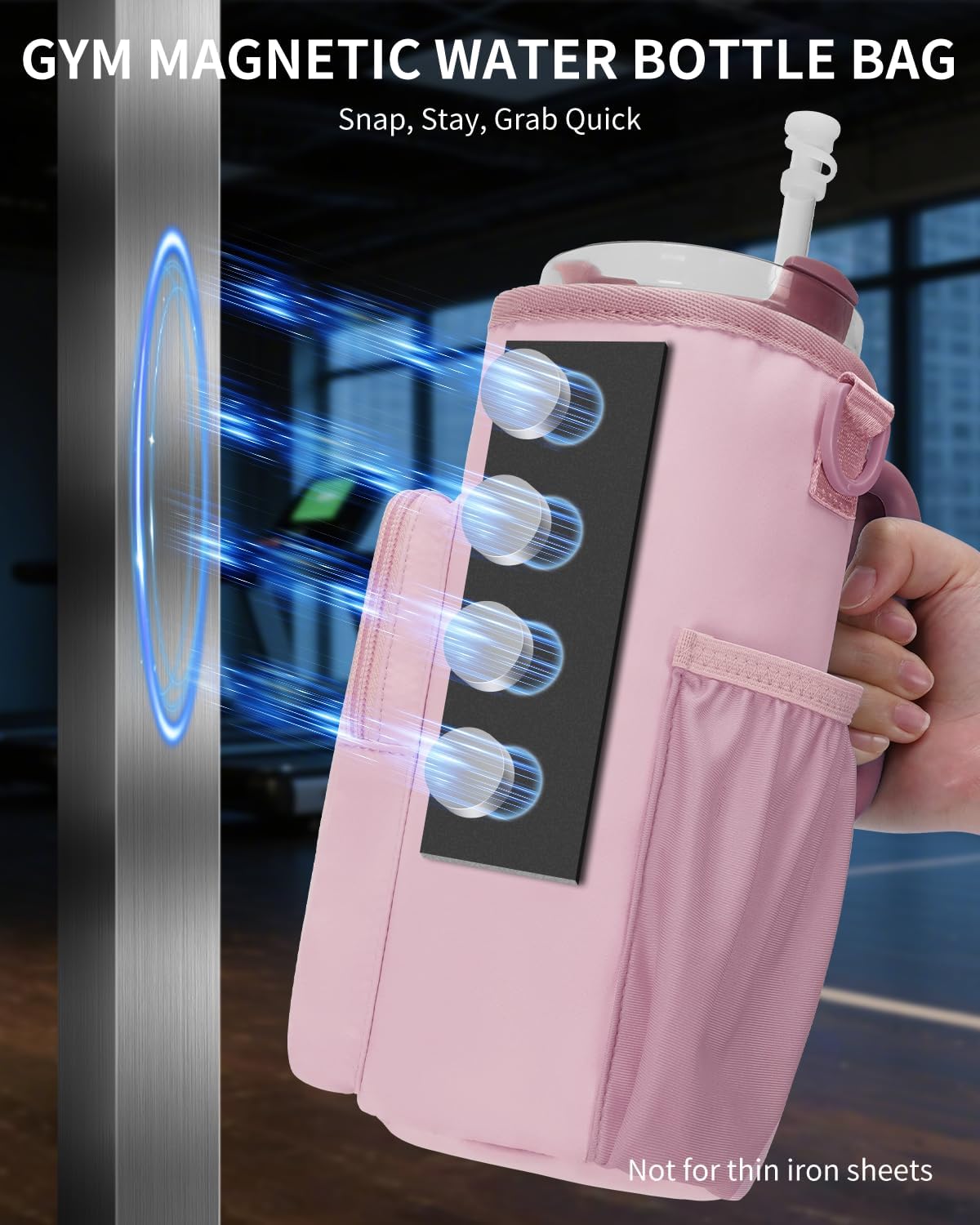 sportsnew Magnetic Gym Bag for Women Men, Crossbody Insulated Cup Sleeve Water Bottle Carrier Holder with Strap for 40oz Tumbler with Handle, 4 Built-in Magnets Small Gym Bag for Workout, Walking