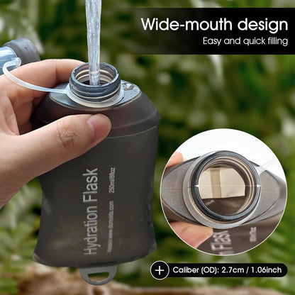 GYGYL Soft Flask, TPU Collapsible Soft Water Bottle for Hydration Pack, Running Vest, Leak-Proof Folding Water Bottle for Hiking Cycling Climbing Jogging-250ml Grey