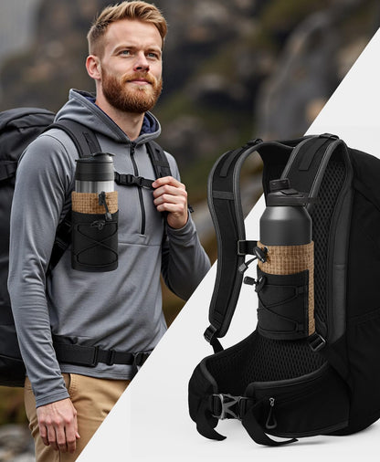 Water Bottle Holder Pouch with Hook Buckle, Backpack Water Bottle Holder Mesh Bag Carrier Fits for 8-24oz Bottles for Hiking, Running, Travel, Outdoor Backpack Accessories & Attachments