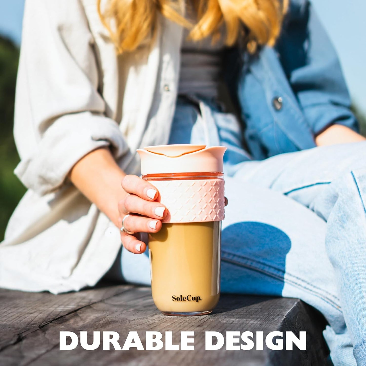 Travel Mug Loose Tea Infuser - Detachable Tea Strainer with Spillproof Lid - BPA-Free Reusable Glass Travel Coffee Cup with Silicone Band (Ice Cream, 12oz)