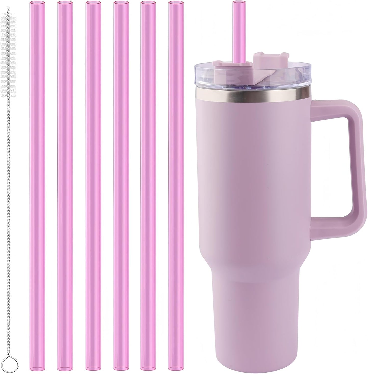Joshey 12 Inch Tritan Replacement Straws for Stanley 40oz Tumbler - 6 Pack Reusable Long Straws with Cleaning Brush, Fits 30oz & 40oz Stanley Cup Accessories, BPA-Free (6 Colors)