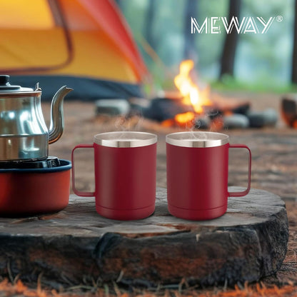 MEWAY 12oz Coffee Mug With Handle and Sliding Lid,Stainless Steel Travel Tumbler Cup with Handle,Double Wall Vacuum Insulated Camping Cup for Hot & Cold Drinks Tea (Black,Set of 1