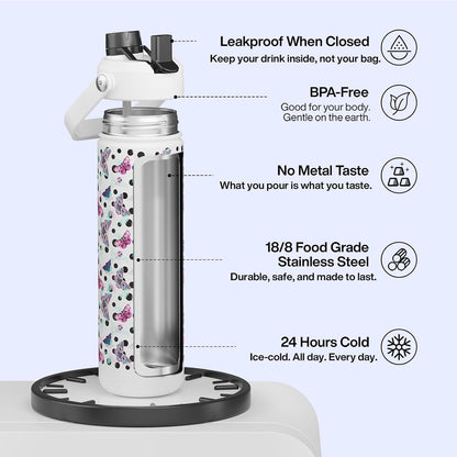 ENCOOL Insulated Water Bottle with Straw Stainless Steel Water Bottle, Leak-Proof, BPA-Free, Double Wall Vacuum Keeps Cold for 24 Hours for Sports, Travel, School (26 oz, Cotton Candy) - Colors C