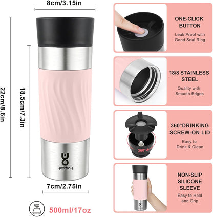 Travel Coffee Mug with 360°Lid, Travel Coffee Tumbler 16 oz Leak Proof, Stainless Steel Insulated Travel Mugs for Hot and Cold Spill Proof Leak Proof (Purple)