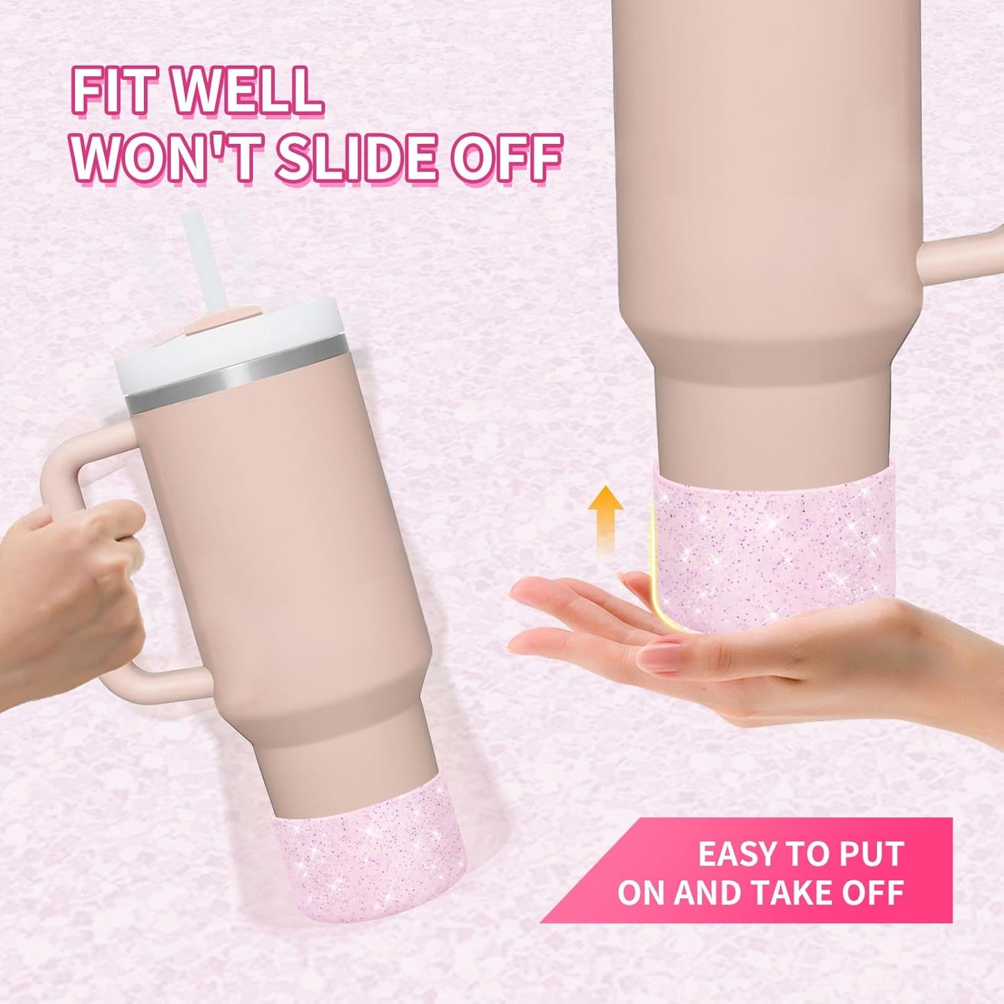 WUQID Protective Bling Silicone Boot Sleeve, Compatible with Stanley Tumbler 20-40oz & Hydro Flask Bottle 12oz-24oz, Glitter Reduces Dents Sleeve Cover for More Bottles/Tumblers Bottom of 2.83-2.95in