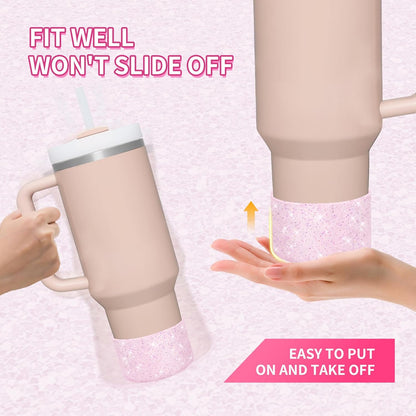 WUQID Protective Bling Silicone Boot Sleeve, Compatible with Stanley Tumbler 20-40oz & Hydro Flask Bottle 12oz-24oz, Glitter Reduces Dents Sleeve Cover for More Bottles/Tumblers Bottom of 2.83-2.95in