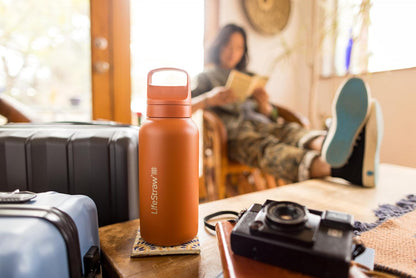 LifeStraw Go Series — Insulated Stainless Steel Water Filter Bottle for Travel and Everyday Use Removes Bacteria, Parasites and Microplastics, Improves Taste, 1L Aegan Sea