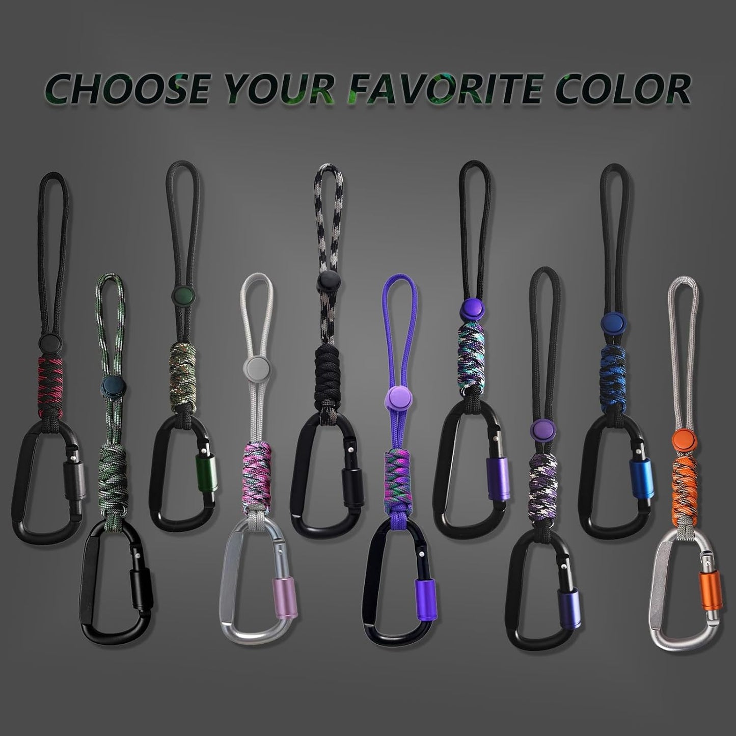 Paracord Keychain/Carabiner Clip - Jaymokes D Ring Metal Hook for Water Bottle, Key, Backpacks and More