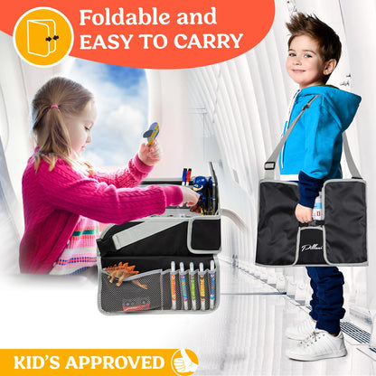 PILLANI Kids Travel Tray for Car - Car Seat Tray with Activity Sheets & Pens, Road Trip Essentials for Car & Airplane, Must Have Toddler Travel Lap Desk Accessories - Road Trip Activities for Kids