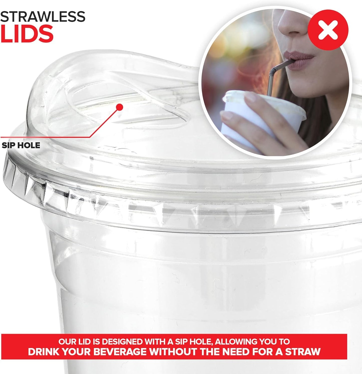 16 oz Clear Plastic Cups with Lids Disposable, Togo Drinking Cup with Strawless Sip Lid for Smoothie, Cold Brew Iced Coffee, Lemonade, Ice Latte, Boba, Party Drinks, Bulk, 16 Ounce (Set of 50)