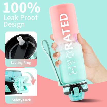 QLUR Water Bottle with Straw, 32oz Motivational Water Bottles with Time Marker to Drink, Tritan BPA Free, 1L Sports Water Bottle with Carry Strap LeakProof for Women Gym Fitness Outdoor (1 Pack)