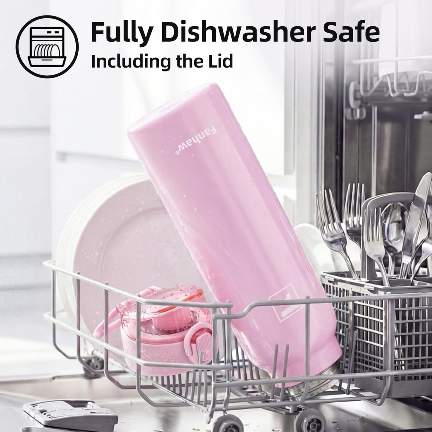 Fanhaw 24 oz Insulated Water Bottle with Soft Silicone Spout Lid, Leakproof Stainless Steel Vacuum Bottle for School, Sports& Daily Use, Kids, Teens& Adults, Back to School Essentials (Pink)