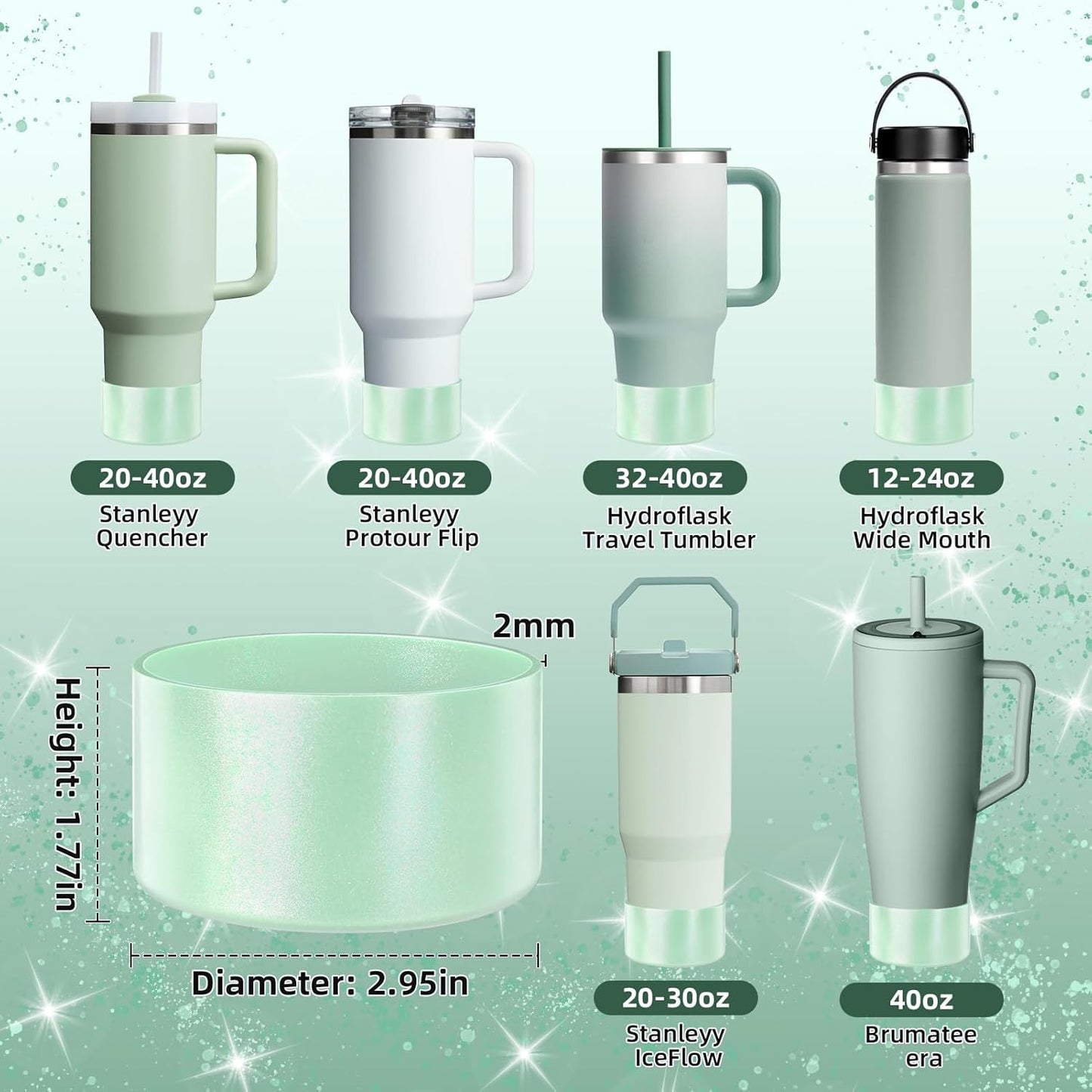 Glossy Gradient Silicone Boot, Compatible with Stanley H2.0 20-40oz & IceFlow 20-30oz, Chameleon Metallic Shimmer Cup Sleeve Protector for Hydroflask and Bottle Bottom with 2.8-3in
