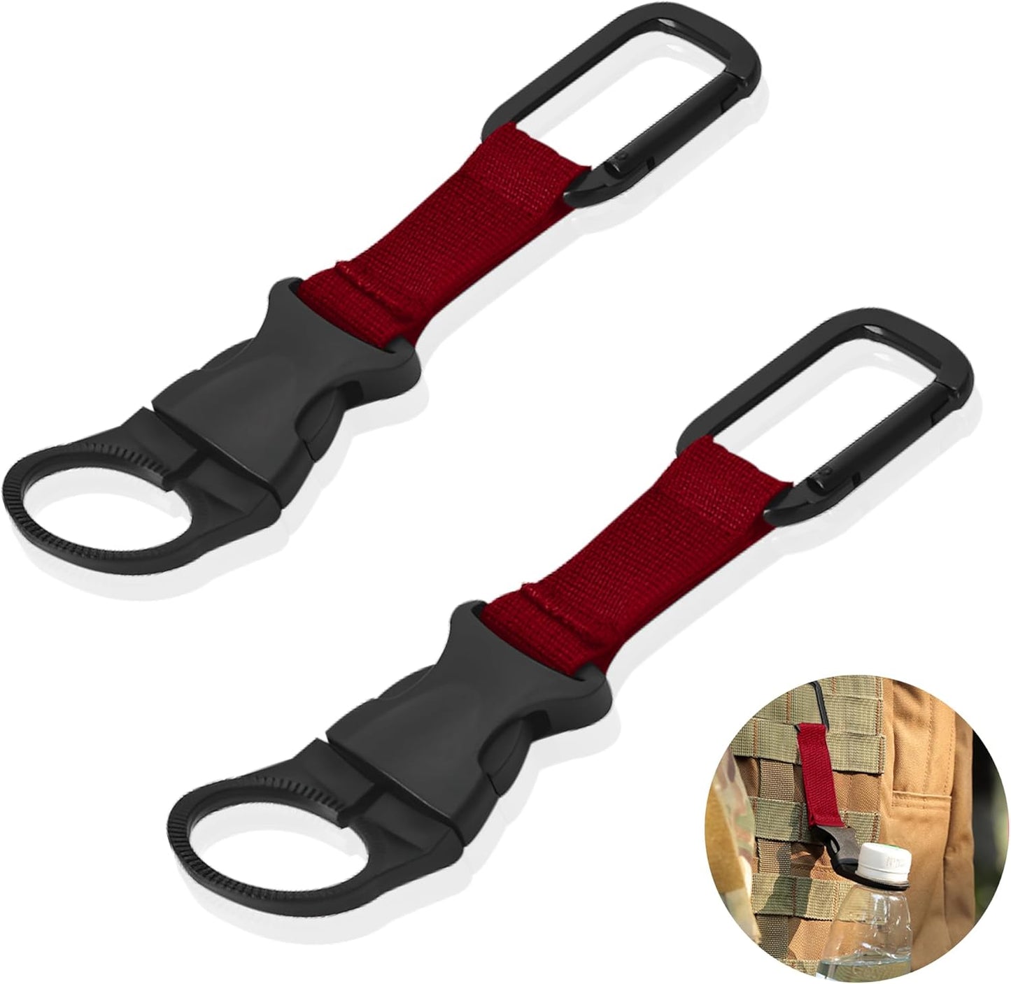 ZXZone 2PCS Bottle Buckle Clip Hanging Buckle Portable Water Bottle Ring Holder Keychain Mineral Water Bottle Clip for Backpack Belt Nylon Webbing Strap for Outdoor Tactical Camping Hiking(D,Green)
