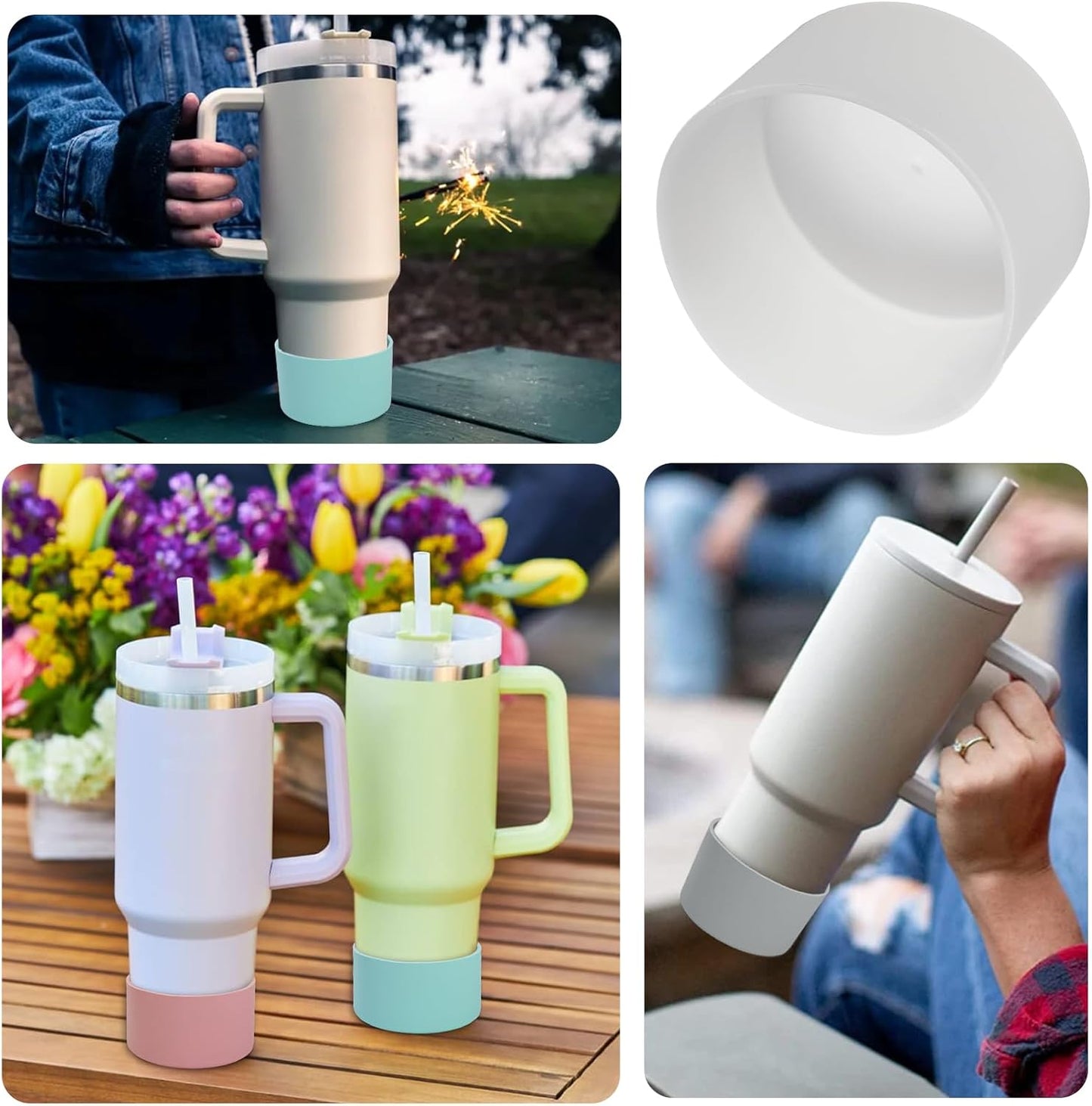 2 Pcs 3 Inch / 75mm Black Water Bottle Boot, Silicone Sleeve Water Bottle Bumper, Tumbler Accessories Bottle Bottom Protector for 20oz 30oz 40oz Water Bottle