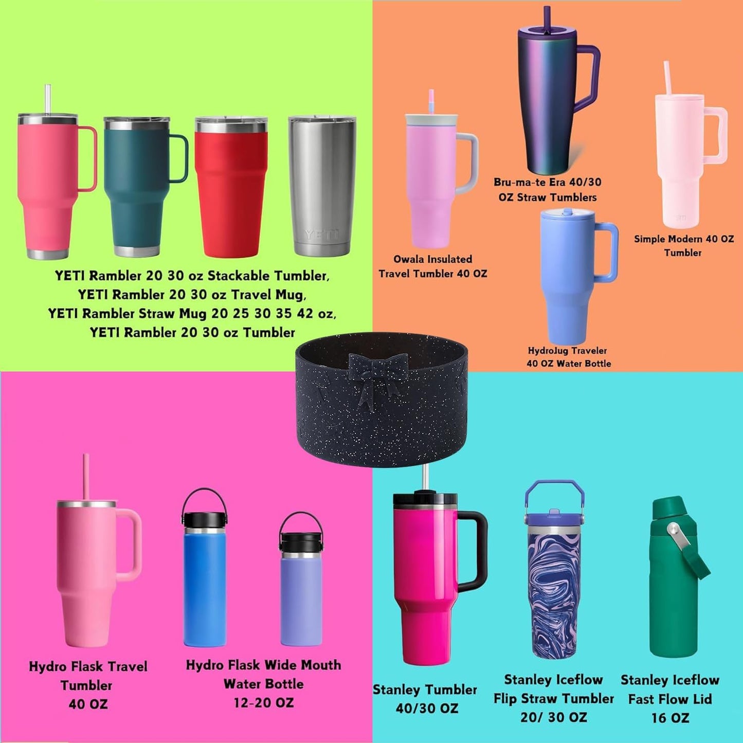 2PCS Bow Silicone Boot for Stanley Quencher Tumbler 30oz 40oz & IceFlow 20oz 30oz& Hydro Flask Water Bottle 12-24 oz Protective Bottom Sleeve Cover for Stanley Cup Accessories& Owala 24oz