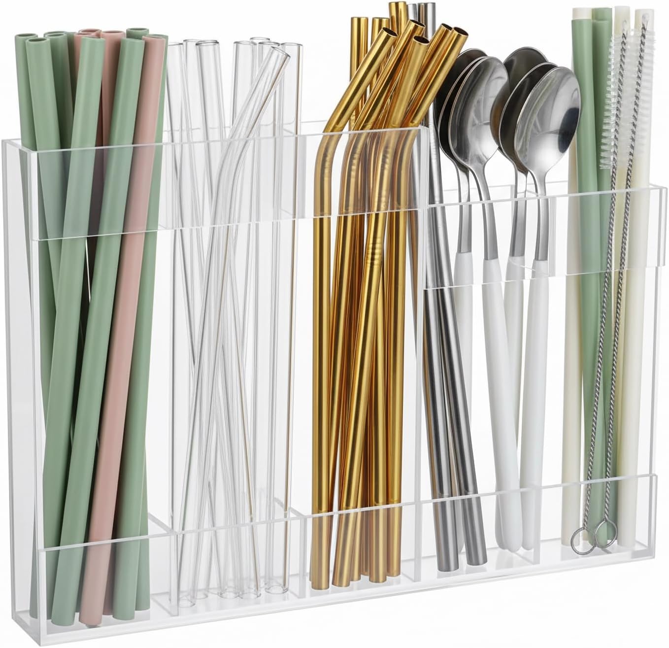 Straw Holder for Cabinet Door – Reusable Straw Organizer & Dispenser with Damage-Free Adhesive & Drain Holes – Fits Stanley, Yeti, Silicone & Metal Straws
