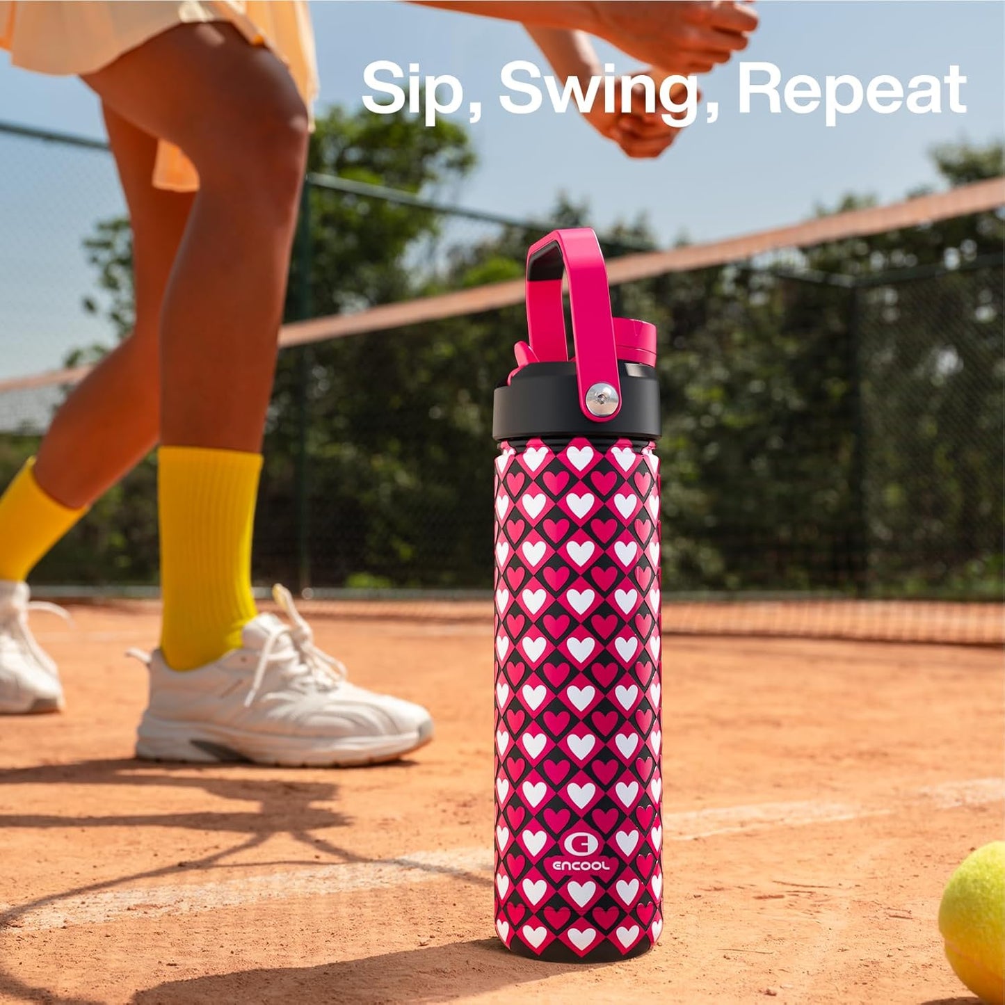 ENCOOL Insulated Water Bottle with Straw Stainless Steel Water Bottle, Leak-Proof, BPA-Free, Double Wall Vacuum Keeps Cold for 24 Hours for Sports, Travel, School (26 oz, Cotton Candy) - Colors A