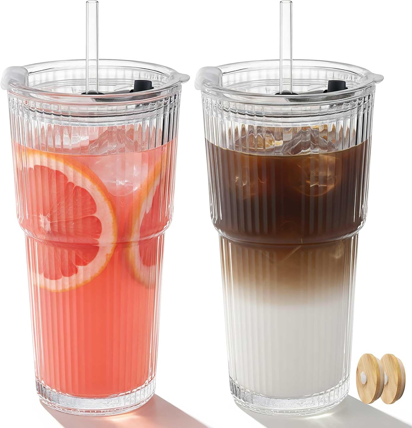 Ruckae 16oz 10 Pack Juice Bottles, Glass Bottles with Lids, Smoothie Cup Lids and Straws, Water Bottle Mason Jar Drinking Glasses for Juicing, Smoothies, Kombucha